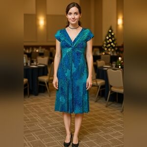 Jones New York Artsy Colorful Cap Sleeve Slinky Babydoll Dress Sz 10 Y2K  Event